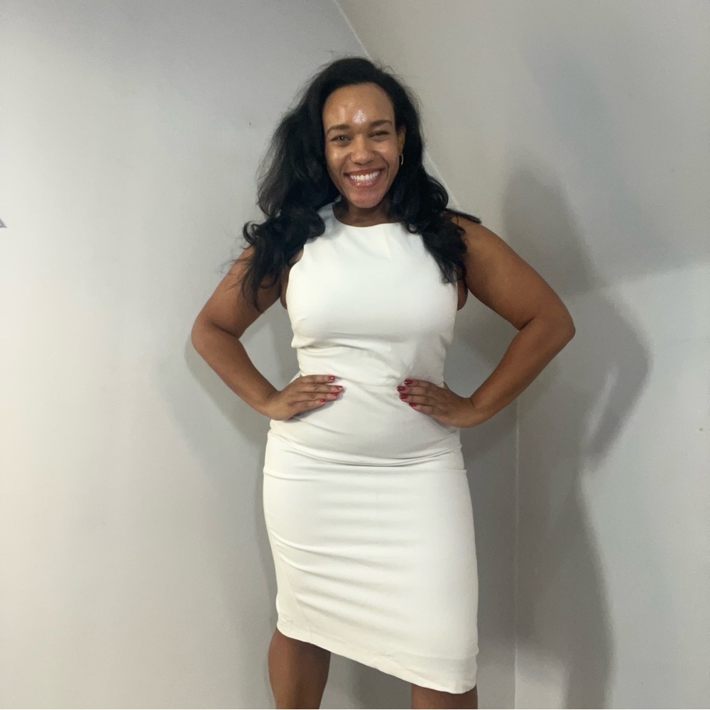 French Connection white bodycon dress cut out fitted wedding bridal bachelorette